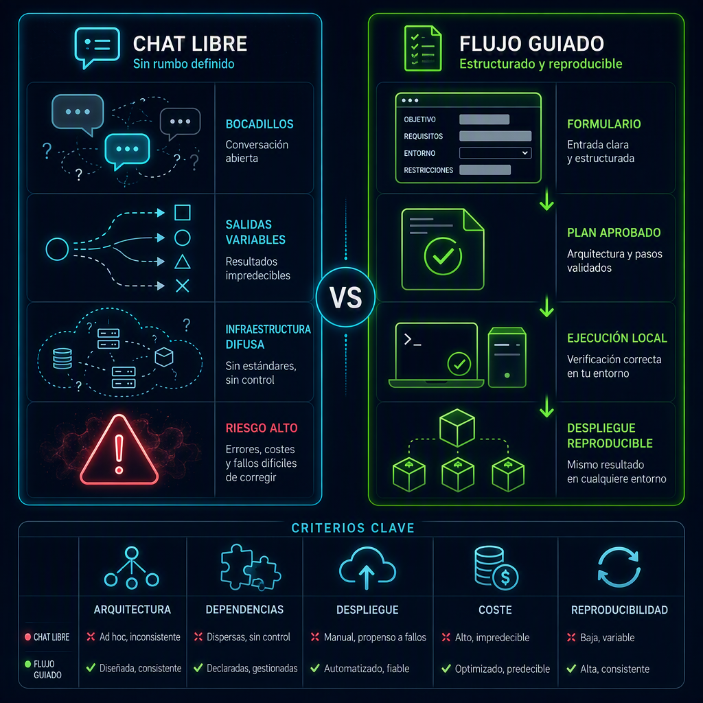 Comparativa entre chat libre y flujo guiado