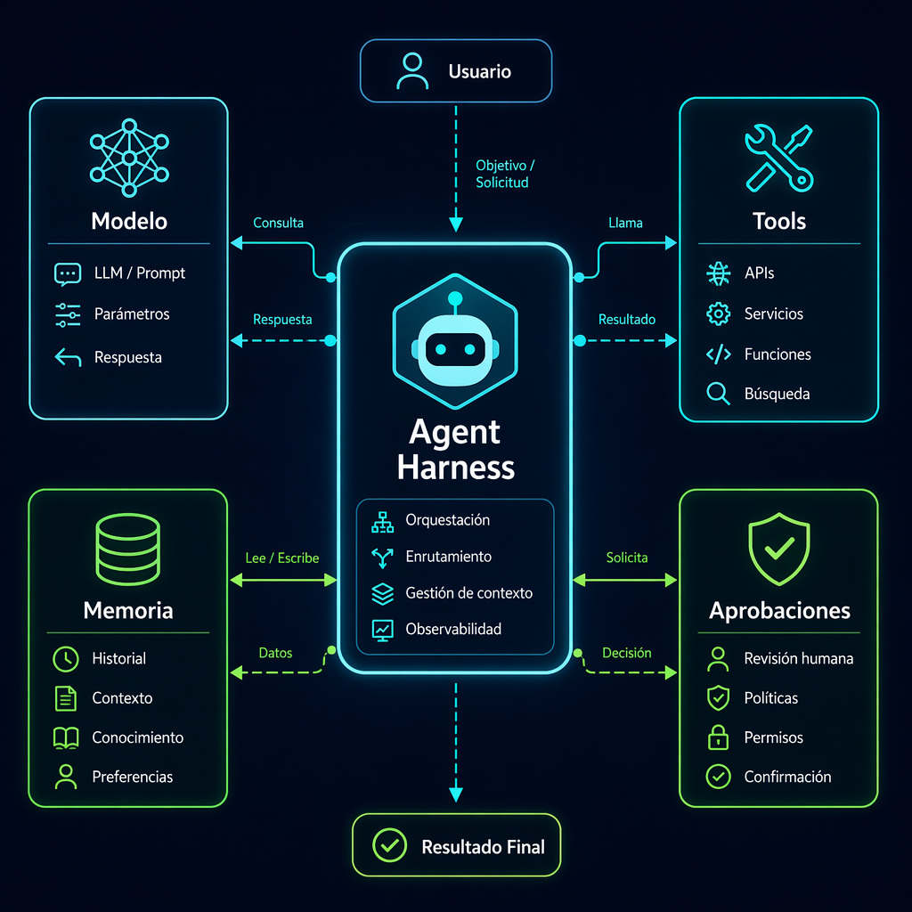 Diagrama del Agent Harness como capa de control